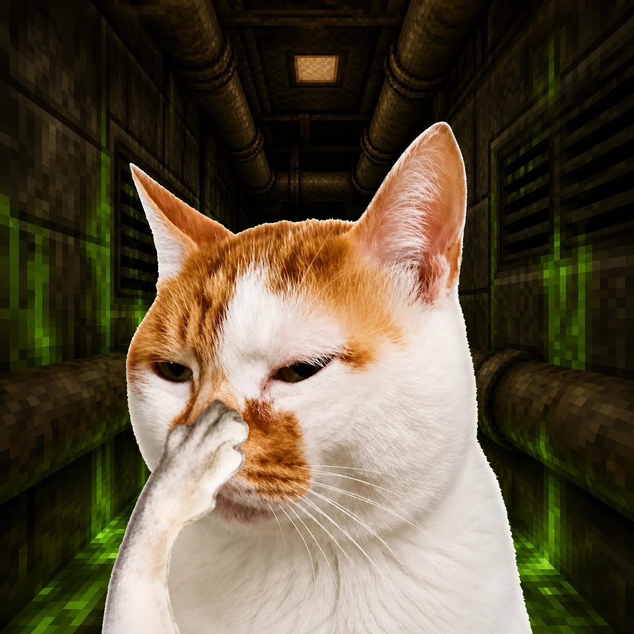 Stink Cat in a maintenance shaft